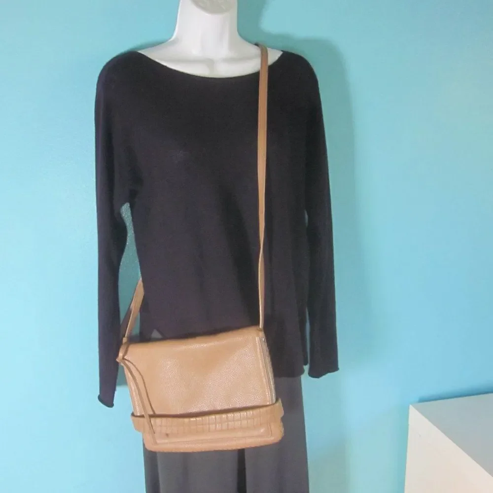 Allsaints Club Medium Clutch Crossbody Purse Tan Pebbled Leather